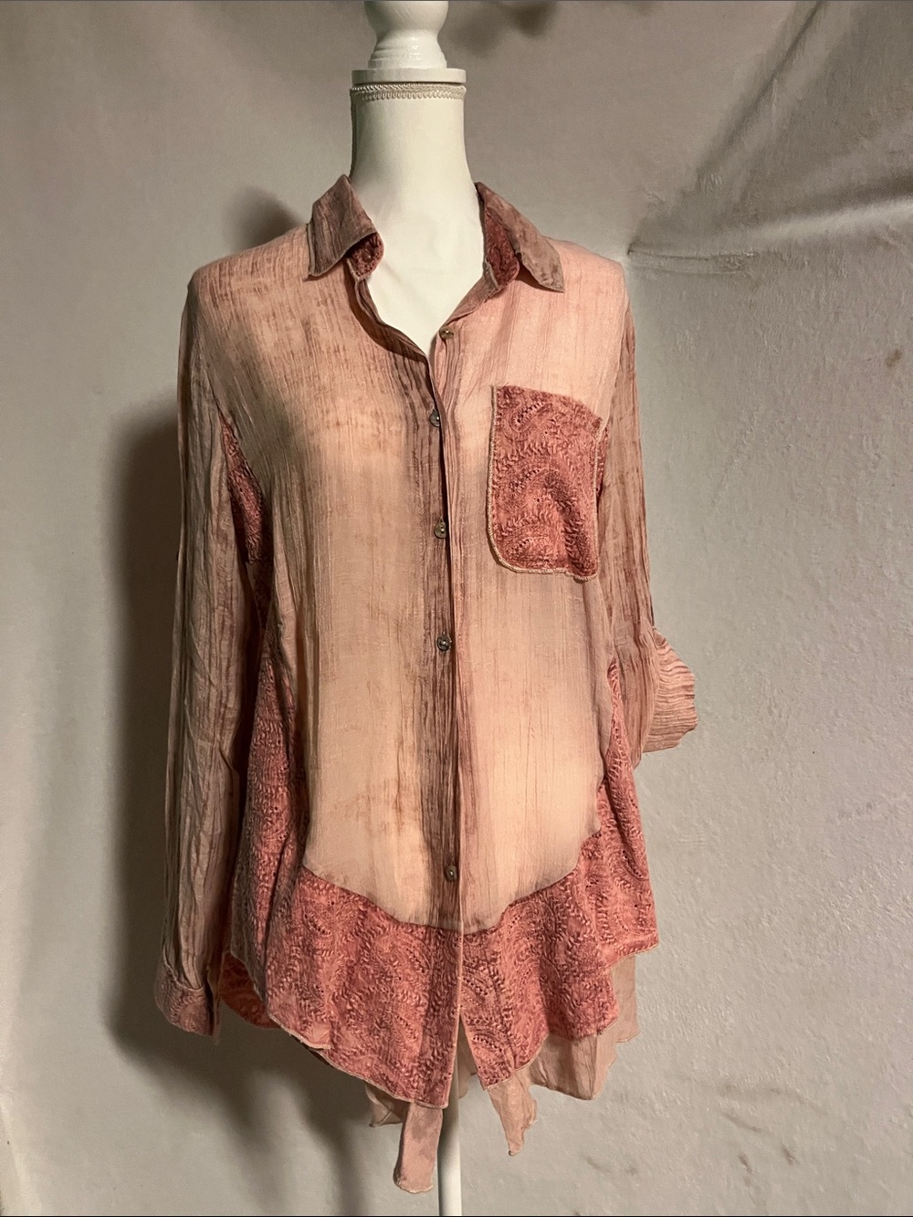 Women's Blush Patchwork Button-Down Shirt